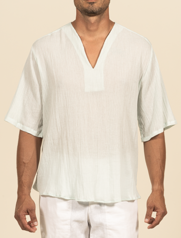 2390A  Gauze Oversize Collarless Tunic - Light Blue