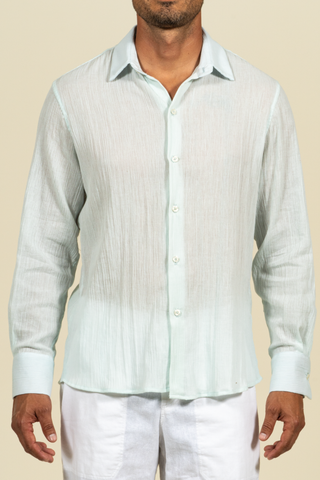 2380A  Cotton Gauze Long Sleeve Shirt - Light Blue