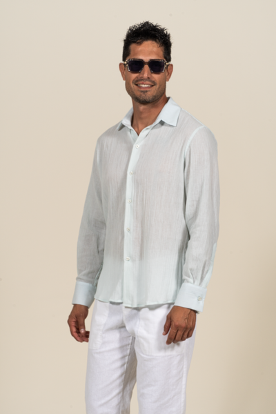 2380A  Cotton Gauze Long Sleeve Shirt - Light Blue